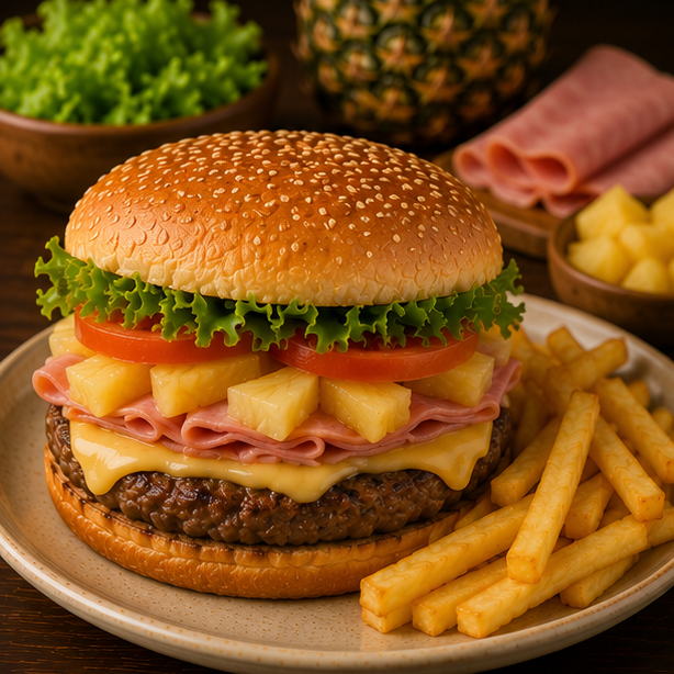 Hamburguesa Hawaiana+papas